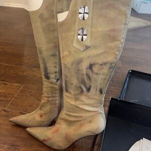 Cesare Paciotti Italy Stiletto Hills Boots Jewels Excellent 38.5